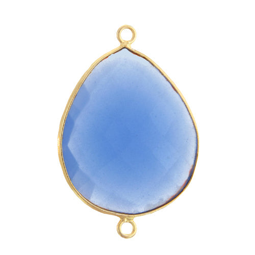 Stone Connectors & Drops. Sterling Silver Gold Plated / Vermeil 25.8mm Width by 38.0mm Length, Chalcedony - Blue Onyx Stone, Tear Drop Connector with 3.7mm Closed Ring on each side. Quantity Per Pack: 1 Piece.