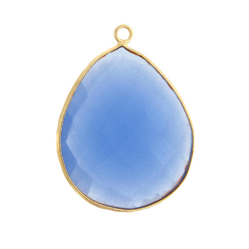 Stone Connectors & Drops. Sterling Silver Gold Plated / Vermeil 25.9mm Width by 34.9mm Length, Chalcedony - Blue Onyx Crystal, Marquise Drop with one 3.4mm Closed Ring. Quantity Per Pack: 1 Piece.