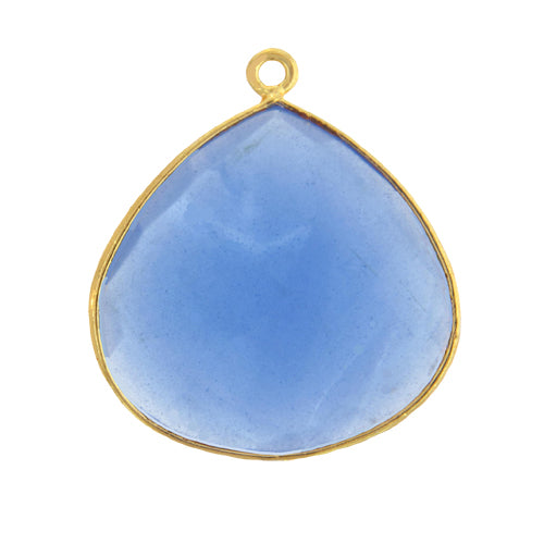 Stone Connectors & Drops. Sterling Silver Gold Plated / Vermeil 24.9mm Width by 28.1mm Length, Chalcedony - Blue Onyx Crystal, Marquise Drop with one 3.4mm Closed Ring. Quantity Per Pack: 1 Piece.