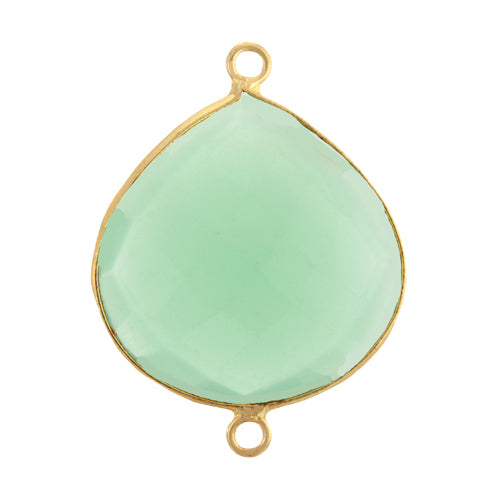 Stone Connectors & Drops. Sterling Silver Gold Plated / Vermeil 25.2mm Width by 32.9mm Length, Chalcedony - Aqua Stone, Tear Drop Connector with 3.7mm Closed Ring on each side. Quantity Per Pack: 1 Piece.