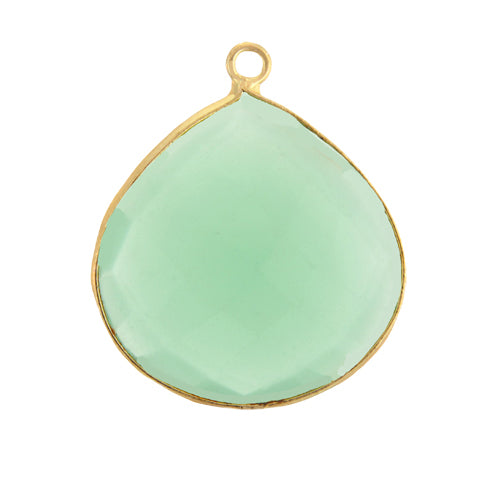 Stone Connectors & Drops. Sterling Silver Gold Plated / Vermeil 25.3mm Width by 29.1mm Length, Chalcedony - Aqua Stone, Marquise Drop with one 4.0mm Closed Ring. Quantity Per Pack: 1 Piece.