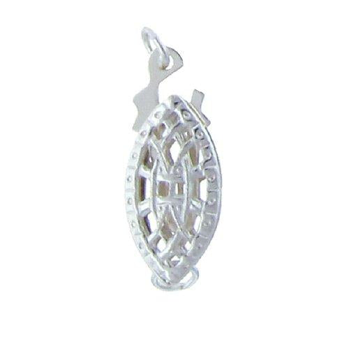 Clasps. Sterling Silver 6.1mm Width by 12.2mm Length by 3.1mm Thick, Filigree Fish Hook Clasp With 2.7mm Width by 3.2mm Length, Oval Closed Ring on both ends. Quantity Per Pack: 2 Pieces.