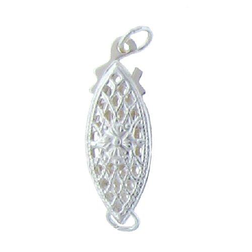 Clasps. Sterling Silver 5.8mm Width by 14.6mm Length by 3.2mm Thick, Filigree Fish Hook Clasp with 24 Gauge 2.7mm Width by 3.2mm Length Oval Closed Ring on both ends. Quantity Per Pack: 5 Pieces.