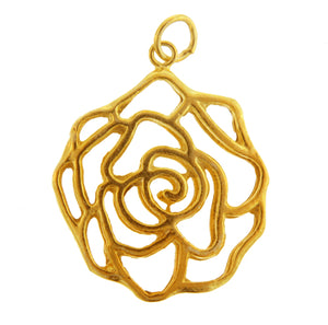 Sterling Silver Gold Plated / Vermeil, 24.4mm Width by 5.2mm Length by 29.1mm Height, Rose Charm. Quantity Per Pack: 1 Piece.