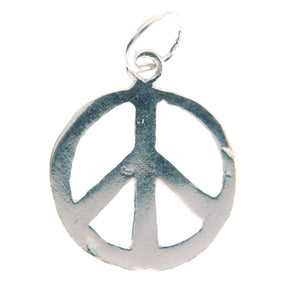 Sterling Silver, 14.2mm Width by 0.79mm Length by 14.3mm Height, Peace Sign Charm with 18.0 Gauge Close Ring attached to Fixed Ring at the Top. Quantity Per Pack: 1 Piece.