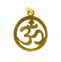 Load image into Gallery viewer, Sterling Silver Gold Plated / Vermeil, 19.6mm Width by 1.4mm Length by 23.8mm Height, Om Charm. Quantity Per Pack: 1 Piece.
