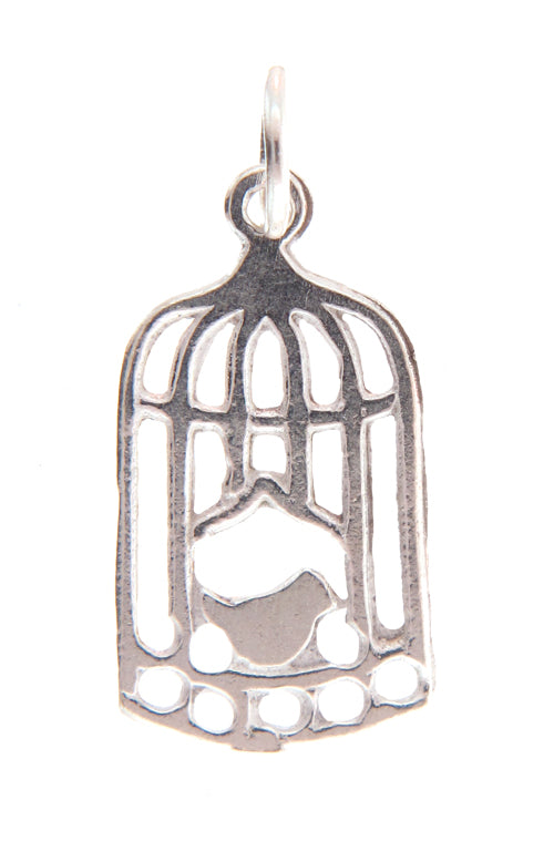 Sterling Silver, 10.8mm Width by 0.7mm Length by 20.1mm Height, Bird in Birdcage Charm. Quantity Per Pack: 1 Piece.