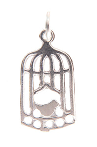 Sterling Silver, 10.8mm Width by 0.7mm Length by 20.1mm Height, Bird in Birdcage Charm. Quantity Per Pack: 1 Piece.