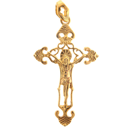 Sterling Silver Gold Plated / Vermeil, 31.3mm Width by 2.9mm Length by 52.8mm Height, Crucifix Pendant. Quantity Per Pack: 1 Piece.