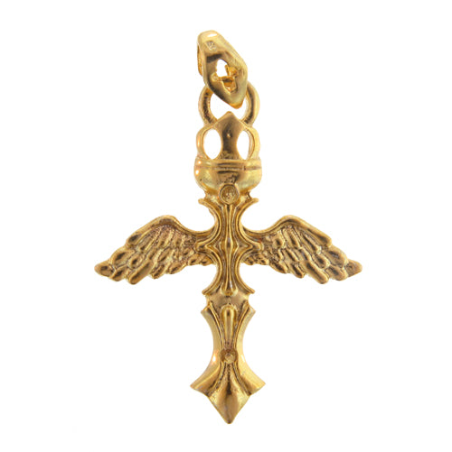 Sterling Silver Gold Plated / Vermeil, 35.8mm Width by 3.5mm Length by 46.1mm Height, Winged Cross Pendant. Quantity Per Pack: 1 Piece.