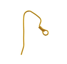 Load image into Gallery viewer, Sterling Silver Gold Plate / Vermeil 21.0 Gauge, 9.3mm Width by 22.8mm Height, Ear Wire With Coil &amp; 2.9mm Open Loop Towards the Front of the Ear Wire. Quantity Per Pack: 100 Pieces.
