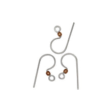 Load image into Gallery viewer, Sterling Silver, 20.0 Gauge, 11.8mm Width by 24.6mm Height, Ear Wire With 4.1mm Width / Length Open Loop &amp; 2.6mm Width / Length Copper Bead. Quantity Per Pack: 20 Pieces.
