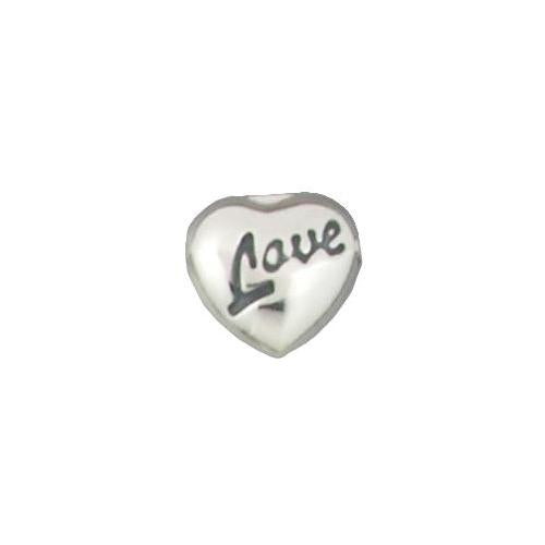 Beads. Sterling Silver 13.1mm Height by 13.8mm Width and 6.0mm Length, Puffed Heart Bead with Oxidized 