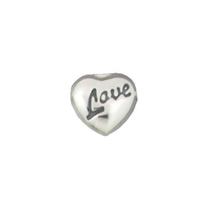 Beads. Sterling Silver 13.1mm Height by 13.8mm Width and 6.0mm Length, Puffed Heart Bead with Oxidized "Love" engraved in the center. Quantity Per Pack: 1 Piece.