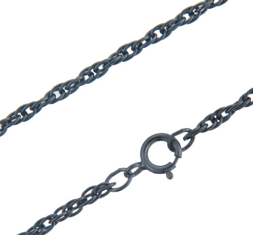 Sterling Silver, Black Diamond, 2.0mm Width / Length, 18 Inch Round Regular Rope Chain with 6.0mm Width / Length by 1.4mm Thick, Smooth Spring Ring Clasp. Quantity Per Pack: 1 Piece.