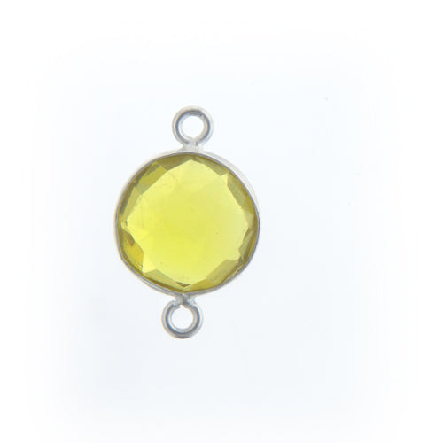 Stone Connectors & Drops. Sterling Silver 12.8mm Width / Length, Lemon Quartz Stone, Round Connector with 3.5mm Closed Ring on each side. Quantity Per Pack: 1 Piece.