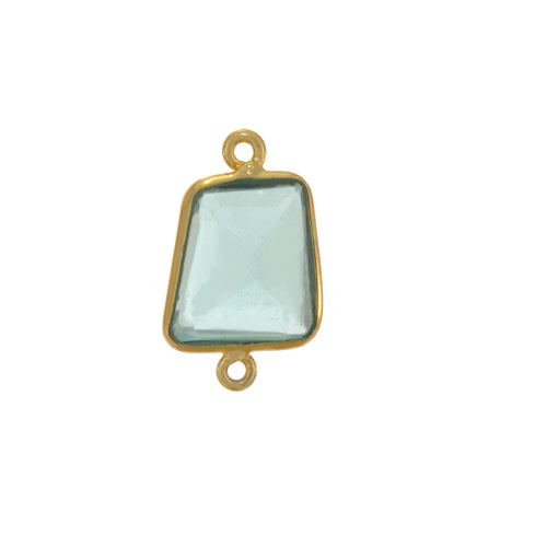 Stone Connectors & Drops. Sterling Silver Gold Plated / Vermeil 19.4mm Width by 26.4mm Length, Light Green Quartz Stone, Irregular Shaped Connector with 3.6mm Closed Ring on each side. Quantity Per Pack: 1 Piece.