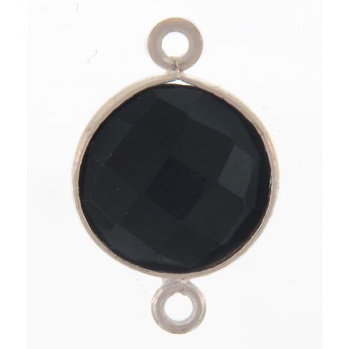 Stone Connectors & Drops. Sterling Silver 13.0mm Width / Length, Black Onyx Stone, Round Connector with 3.1mm Closed Ring on each side. Quantity Per Pack: 1 Piece.