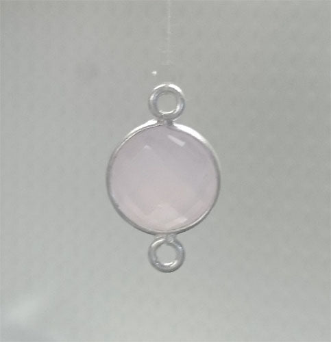 Stone Connectors & Drops. Sterling Silver 13.0mm Width / Length, Rose Quartz Stone, Round Connector with 3.1mm Closed Ring on each side. Quantity Per Pack: 1 Piece.