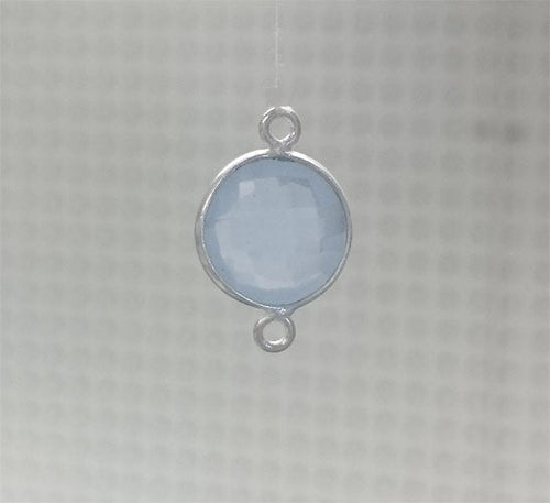 Stone Connectors & Drops. Sterling Silver 13.0mm Width / Length, Sky Blue Quartz Stone, Round Connector with 3.3mm Closed Ring on each side. Quantity Per Pack: 1 Piece.