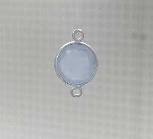 Stone Connectors & Drops. Sterling Silver 13.0mm Width / Length, Sky Blue Quartz Stone, Round Connector with 3.3mm Closed Ring on each side. Quantity Per Pack: 1 Piece.