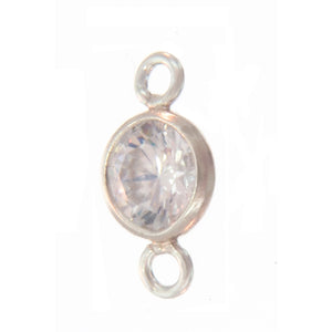 Sterling Silver, 8.3mm Width by 2.4mm Length by 4.6mm Height, Round Connector with Clear CZ. Quantity Per Pack: 4 Pieces.