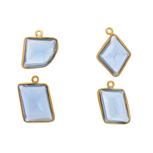 Stone Connectors & Drops. Sterling Silver Gold Plated / Vermeil 12.4mm Width by 21.3mm Length, Chalcedony - Blue Onyx Stone, Irregular Shaped Drop with one 3.5mm Closed Ring. Quantity Per Pack: 1 Piece.