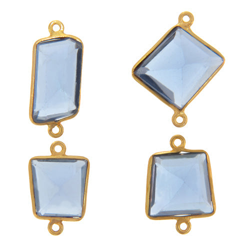 Stone Connectors & Drops. Sterling Silver Gold Plated / Vermeil 19.4mm Width by 26.4mm Length, Chalcedony - Blue Onyx Stone, Irregular Shaped Connector with 3.6mm Closed Ring on each side. Quantity Per Pack: 1 Piece.