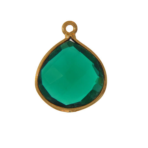 Stone Connectors & Drops. Sterling Silver Gold Plated / Vermeil 15.6mm Width by 19.0mm Length, Green Onyx Quartz Stone, Tear Drop, Drop with one 3.4mm Closed Ring. Quantity Per Pack: 1 Piece.