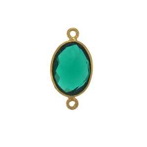 Stone Connectors & Drops. Sterling Silver Gold Plated / Vermeil 12.0mm Width by 22.8mm Length, Green Onyx Quartz Stone, Oval Connector with 3.4mm Closed Ring on each side. Quantity Per Pack: 1 Piece.