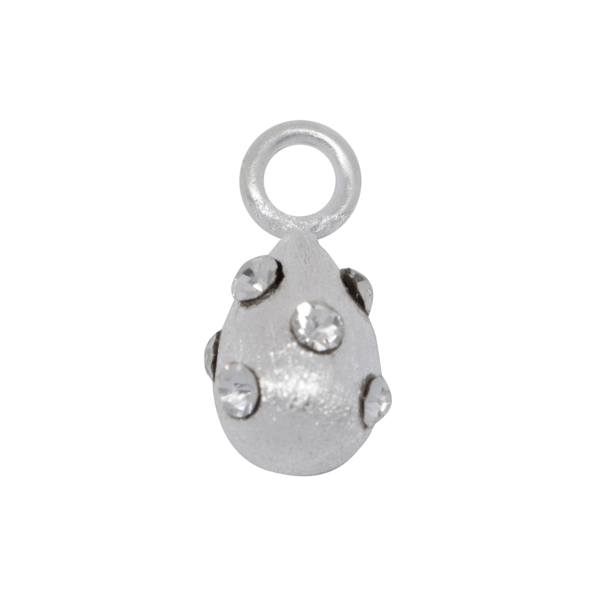 Dangles & Drops. Sterling Silver 4.0mm Width by 5.8mm Length / Height, Satin Tear Drop with total of 9 CZs all around the Tear Drop. Quantity per pack: 5 Pieces.