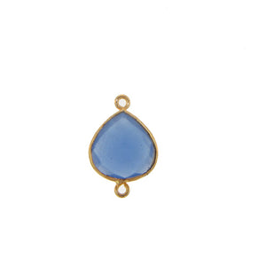 Stone Connectors & Drops. Sterling Silver Gold Plated / Vermeil 14.3mm Width by 17.9mm Length, Blue Quartz Stone, Tear Drop, Drop with one 3.3mm Closed Ring. Quantity Per Pack: 1 Piece.