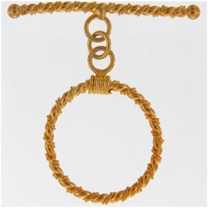 Sterling Silver Gold Plated Vermeil, 28.9mm Width / Length by 2.5mm Thickness, Textured Round Toggle Clasp Ring and 2.7mm Width by 44.6mm Length, Textured Toggle Clasp Bar. Quantity Per Pack: 1 Piece.