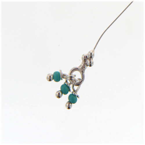 Sterling Silver, 24.0 Gauge, 3.0 Inch Turquoise Stone Dangle Pin with Dotted Diamond Head. Quantity Per Pack: 10 Pieces.