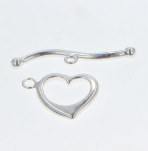 Sterling Silver Natural, 17.35mm Width by 2.4mm Length by 17.0mm Height, Smooth Heart Toggle Clasp Ring and 34.6mm Width by 2.4mm Length, Plain Toggle Clasp Bar. Quantity Per Pack: 1 Pair.