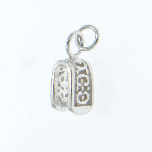 Sterling Silver, 5.9mm Width by 5.2mm Length by 14.9mm Height, Rectangular Pinch Bail with Star Design with 4.9mm Width / Length Fix Ring at the top. Quantity per pack: 50 Pieces.