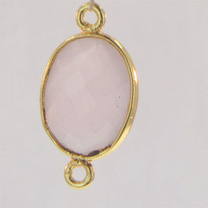 Stone Connectors & Drops. Sterling Silver Gold Plated / Vermeil 11.3mm Width by 20.2mm Length, Rose Quartz Stone, Tear Drop Connector with 3.4mm Closed Ring on each side. Quantity Per Pack: 1 Piece.