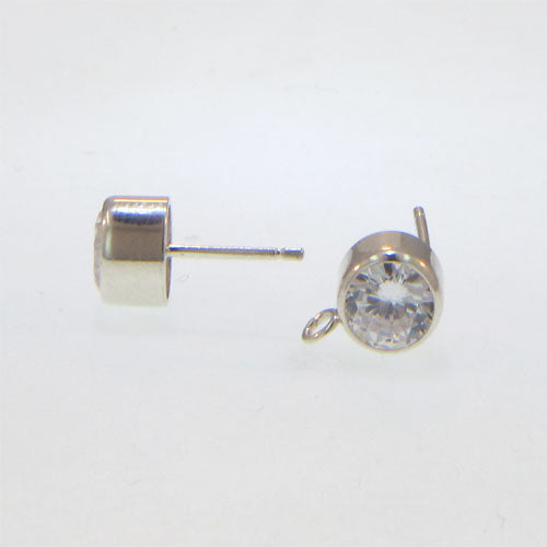 Sterling Silver, 6.5mm Width by 9.3mm Length by 13.3mm Height, Ear Post With 6.5mm Clear CZ and 2.8mm Open Ring. Quantity Per Pack: 2 Pieces.