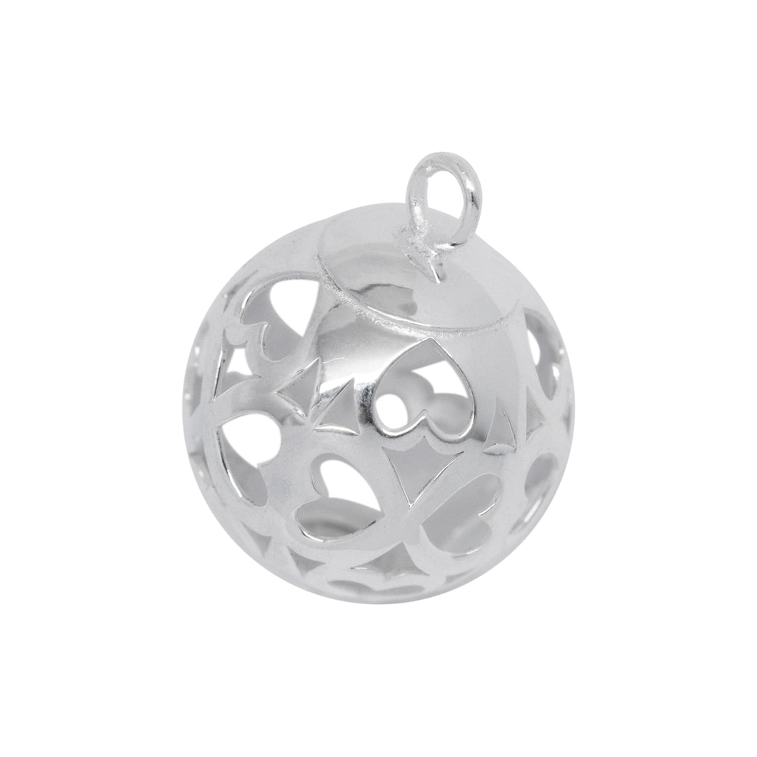 Dangles & Drops. Sterling Silver 10.0mm Width by 10.5mm Length / Height, Filigree Ball Drop with total of 20 Cut Out Hearts all around the Ball Drop. Quantity per pack: 2 Pieces.