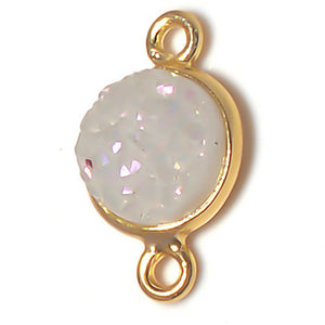 Stone Connectors & Drops. Sterling Silver Gold Plated / Vermeil 12.00mm Width / Length, Druzy - Natural Stone, Round Drop with one 3.30mm Closed Ring. Quantity Per Pack: 1 Piece.