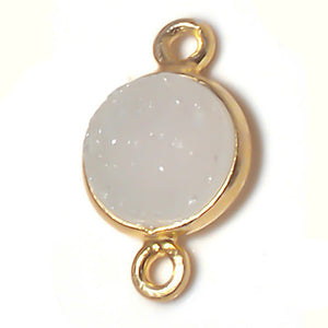 Stone Connectors & Drops. Sterling Silver Gold Plated / Vermeil 10.00mm Width / Length, Druzy - Natural Stone, Round Drop with one 3.30mm Closed Ring. Quantity Per Pack: 1 Piece.