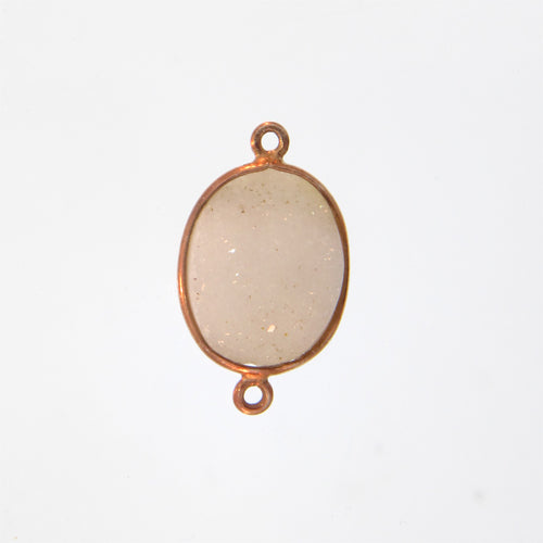 Stone Connectors & Drops. Sterling Silver Gold Plated / Vermeil 13.0mm Width by 23.1mm Length, Druzy - Natural Stone, Oval Connector with 3.2mm Closed Ring on each side. Quantity Per Pack: 1 Piece.