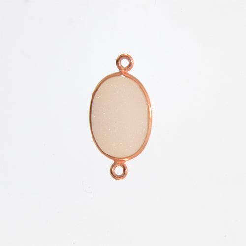 Stone Connectors & Drops. Sterling Silver Gold Plated / Vermeil 11.2mm Width by 20.2mm Length, Druzy - Natural Stone, Oval Connector with 3.2mm Closed Ring on each side. Quantity Per Pack: 1 Piece.
