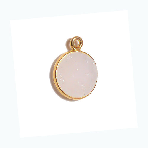 Stone Connectors & Drops. Sterling Silver Gold Plated / Vermeil 8.0mm Width / Length, Druzy - Natural Stone, Round Drop with one 3.3mm Closed Ring. Quantity Per Pack: 1 Piece.