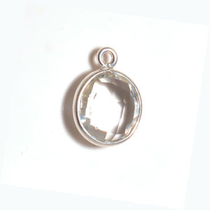 Stone Connectors & Drops. Sterling Silver 8.0mm Width / Length, Clear Quartz Stone, Round Drop with one 3.3mm Closed Ring. Quantity Per Pack: 1 Piece.