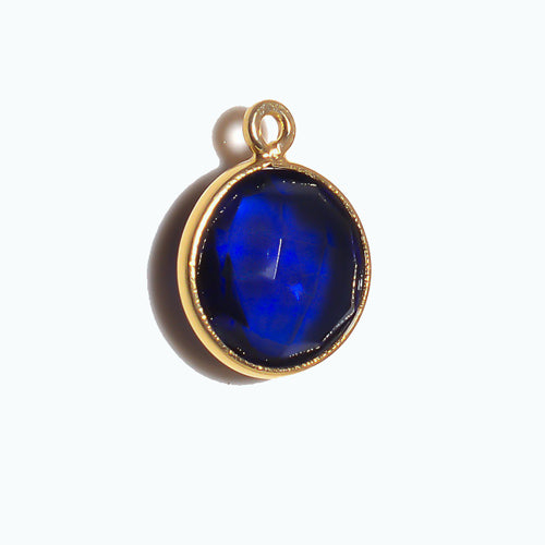 Stone Connectors & Drops. Sterling Silver Gold Plated / Vermeil 11.0mm Width / Length, Sapphire Stone, Round Drop with one 3.3mm Closed Ring. Quantity Per Pack: 1 Piece.