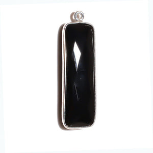 Stone Connectors & Drops. Sterling Silver 10.2mm Width by 33.8mm Length, Black Onyx Stone, Rectangle Drop with one 3.1mm Closed Ring. Quantity Per Pack: 1 Piece.