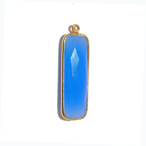 Stone Connectors & Drops. Sterling Silver Gold Plated / Vermeil 10.2mm Width by 33.8mm Length, Chalcedony - Blue Stone, Rectangle Drop with one 3.1mm Closed Ring. Quantity Per Pack: 1 Piece.