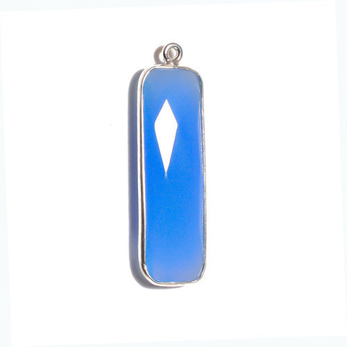 Stone Connectors & Drops. Sterling Silver 10.2mm Width by 33.8mm Length, Chalcedony - Blue Stone, Rectangle Drop with one 3.1mm Closed Ring. Quantity Per Pack: 1 Piece.