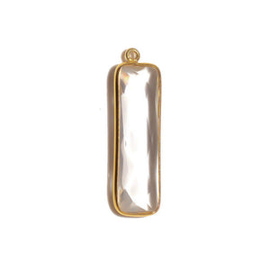 Stone Connectors & Drops. Sterling Silver Gold Plated / Vermeil 10.2mm Width by 33.8mm Length, Crystal Stone, Rectangle Drop with one 3.1mm Closed Ring. Quantity Per Pack: 1 Piece.